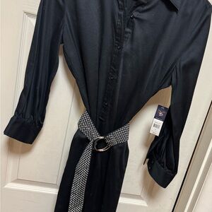 American Living Black Long Sleeve Dress with Polka Dot Belt